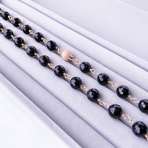Black Onyx Faceted Round Beads  Natural gemstone Necklace 14/20 Yellow Gold-Filled Wire Necklace Gift for Her
