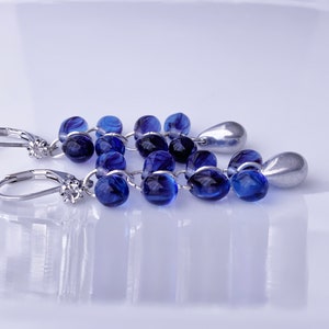 Cobalt Blue Czech Glass Tiny Teardrops Dark Blue Briolette CZ Leverback Ear Hooks Earring Findings, Silver Plated over Brass Gift For Her