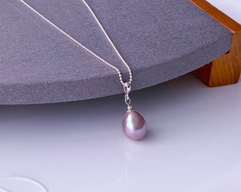 AAA Very Rare Dark Mauve Pink Baroque Edison Pearl Teardrop Pearl Pendant Simple and Mini Pendant bail Silver Plated over Brass Gift For Her