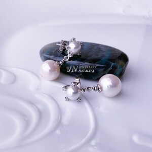 CZ Satellite Pearl Ear Posts White Pearl Setting Genuine Freshwater Pearl Studs Sterling Silver Post Genuine Freshwater Pear Earrings