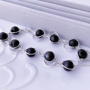 Black Onyx Faceted Round Beads (6mm) Natural gemstone Sterling Silver Adjustable Bracelet Handmade Wire Wrapped Silver Bracelet Gift For Her