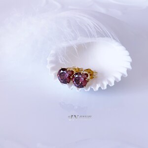 Stud Earrings, 14k Yellow Gold Plated Stud Earrings Cubic Zirconia Round 5 mm Rhodolite  Minimalist Jewellery Gift For Her