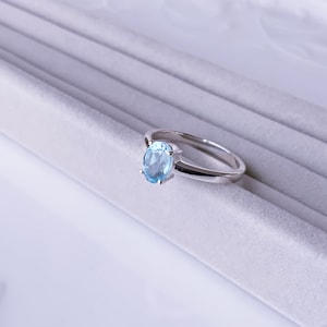 Natural Sky Blue Topaz 925 Sterling Silver Solitaire Ring Gemstone Ring Gift For Her