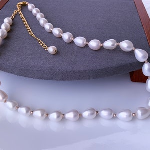 Elegant White Teardrop Freshwater Pearls Necklace Gift For Her