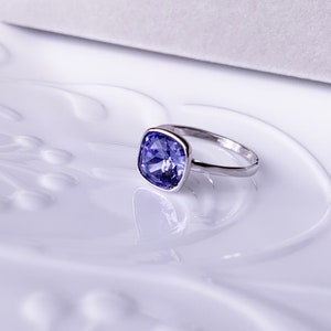Tanzanite Austrian Crystal Sparkle by 7K - 925 Sterling Silver Ring Decorated with Fine Austrian Crystal Gift for Her
