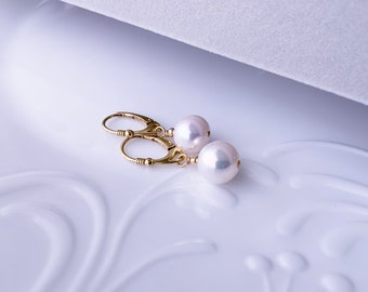 Elegant Round White Freshwater Pearls Earrings Vermeil 24k Gold Over Sterling Silver Lever Back Ear Hooks Gift For Her