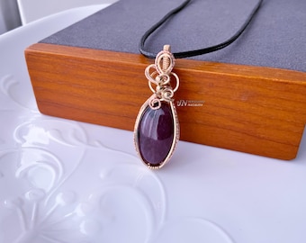 Ruby Pendant Necklace, Handmade Wire Wrapped in 14/20 Yellow Gold-Filled Square Wire