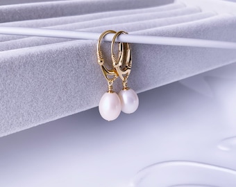 Genuine Freshwater Pearl Oval Very High Luster Earrings Vermeil 24k Gold Over Sterling Silver Lever Back Ear Hooks Sterling Silver Earrings