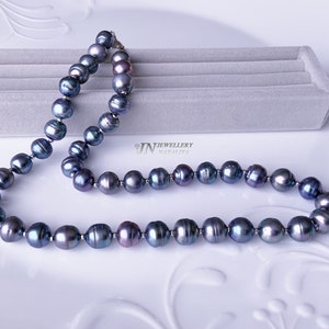Peacock Freshwater Pearls Blue Black Round Freshwater Pearl Necklace Freshwater Pearls Necklace Gift for Her