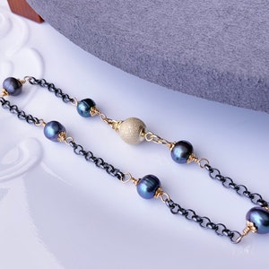 Oxidized Sterling Silver Bracelet Peacock Freshwater Pearls Bracelet Elegant Bead Work Bracelet Handmade Jewelry Gift for Her
