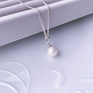 Shell Mother of Pearl White Round Pendant Sterling Silver Chain Gift for Her