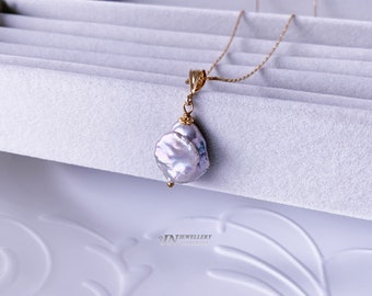 Gray Freshwater Pearl Pendant, Yellow Gold Plated Small Bail Pendant, Gift for Her