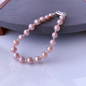 Golden Freshwater Pearl Bracelet Elegant Bead Work Bracelet Handmade Jewelry Gift for Her