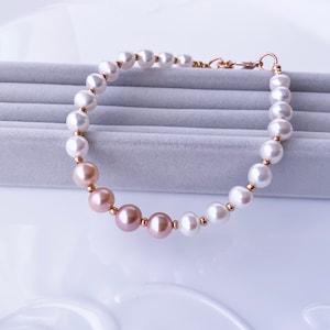 Golden Freshwater Pearl Bracelet Elegant Bead Work Bracelet Handmade Jewelry Gift for Her