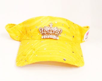 Visera Princesa #LAUREN022017-V30 Visera para Correr con Joyas Amarilla con tiara