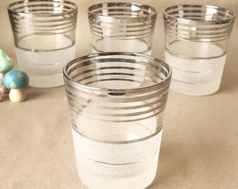 Vintage West Virginia Glass 'Frost Nip' Rocks Cocktail Glasses - Set of 4 Frosted Silver