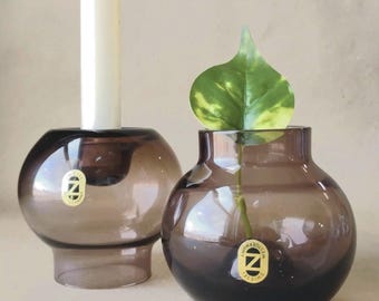 HTF Vintage Zwiesel Glass Candleholders Vase West German Mid Century