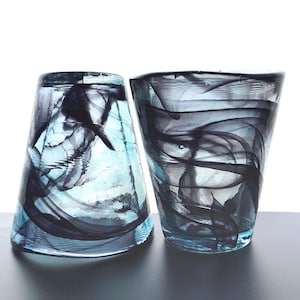Vintage Kosta Boda Tumblers - &#39;Mine&#39; Purple & Grey Swirl - Set of 4