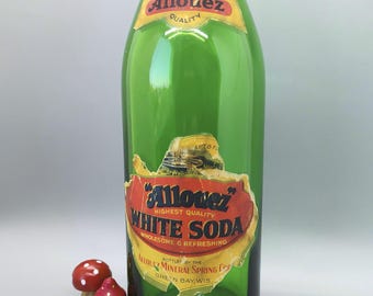 Vintage Paper Label 1937 Allouez White Soda Bottle - Green Bay WI
