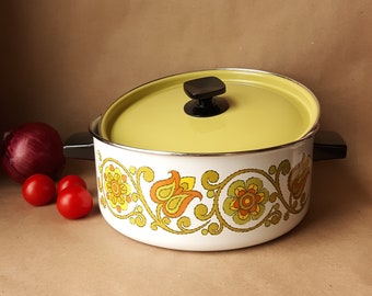 Vintage Mod Floral Enameled Pot Dutch Oven - 4 Qt