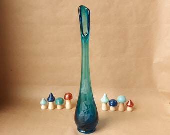 Vintage Etched Viking Swung Glass Vase #1140 - 11" Bluenique