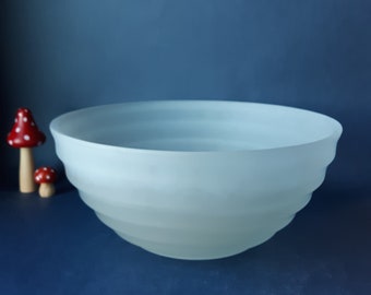 Vintage Frosted Glass Serving Bowl - 9.5" Ribbed Design
