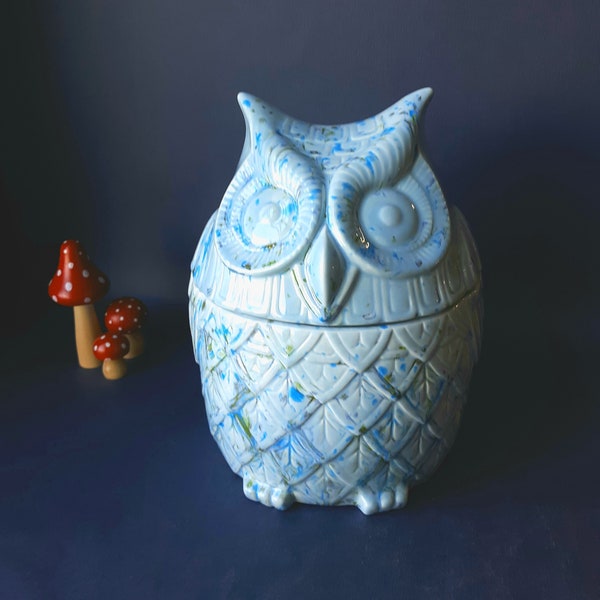 Cute Vintage Owl Cookie Jar - Blue Turquoise Green Mid Century