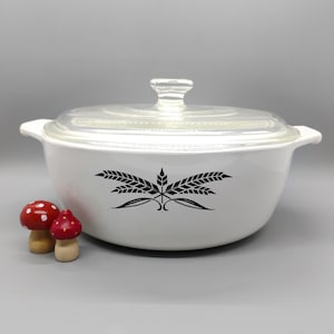 Vintage Anchor Hocking Cookware Black Wheat Casserole and Lid 1956