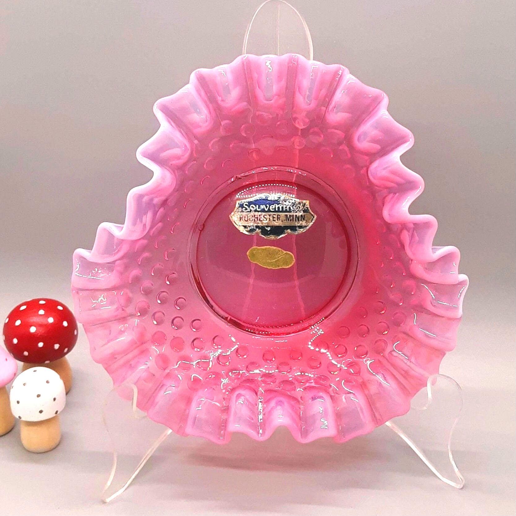幻！Antique　50's　Fentonプラムオパールセント　ゴブレットUSA Vintage 1939 Label Fenton Cranberry Hobnail Opalescent