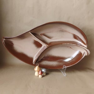 Vintage 15&quot; Frankoma #83 Leaf Dish - Relish Dish - Divided Dish