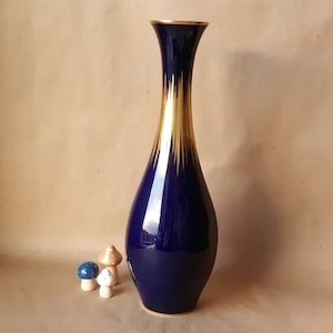 Pretty Vintage Cobalt and Gold Porcelain Vase Mid Century German