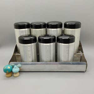 Vintage Hanging Spice Rack Set - Aluminum and Bakelite Mid Century