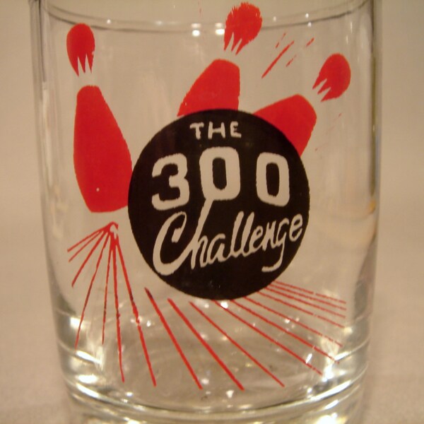 Vintage Kitsch "The 300 Challenge" Bowling Rocks Glass - Libbey