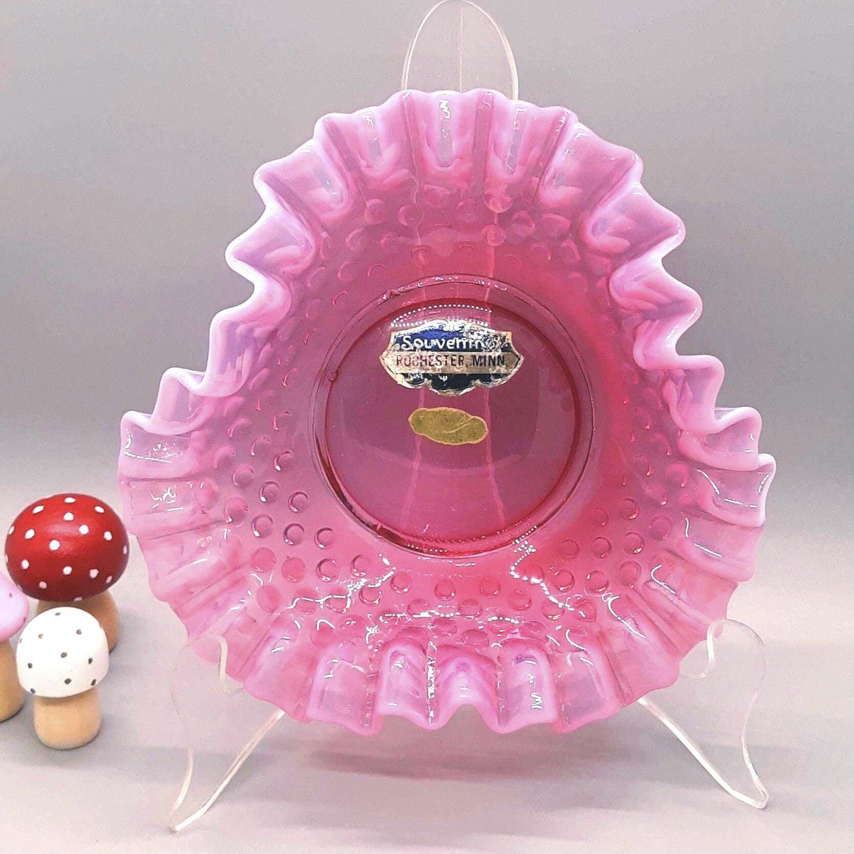 Vintage 1939 Label Fenton Cranberry Hobnail Opalescent Bonbon