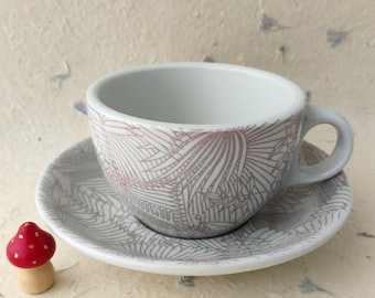 Vintage Shenango Burgundy 'Leaves of Grass' Cup & Saucer Set Peter Terris Restaurant Ware