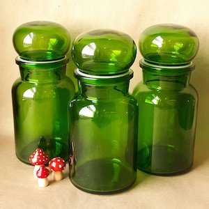 Vintage Glass Apothecary Jar Set - Green 9&quot; Made in Belgium