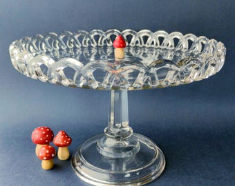 Antique 10.5" EAPG Cake Stand Salver 1880s - Cooperative Flint Glass Lace Edge #44