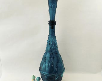 Vintage 19" Empoli Fruit Basket Bottle - Teal Peacock Blue