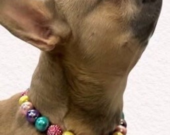 Designer Durable Dog Beaded Collar and Necklace Jewelry, Silicone Beads, Doggy Collar, New Puppy, Photo Prop, Accessory, Pet Present