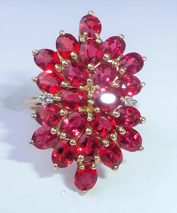 Large 9ct Gold Marquise Red Sapphire & Diamond Coc