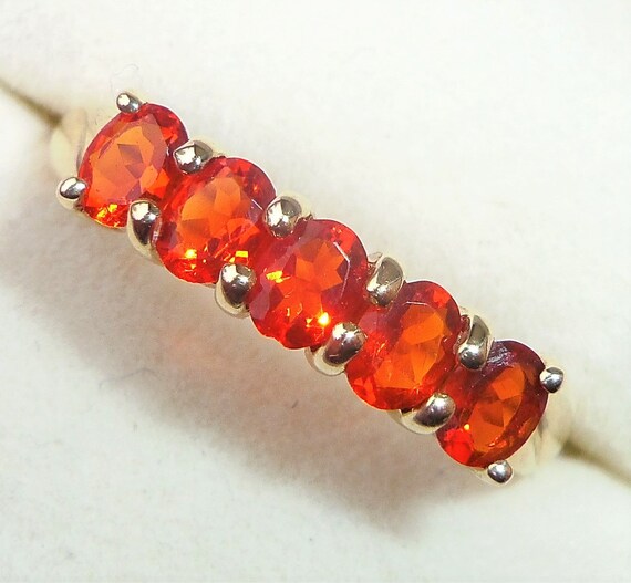 9ct Gold Mexican Fire Opal Five Stone Eternity Rin
