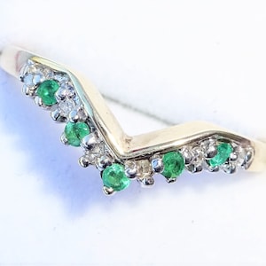 9ct Gold Emerald & Diamond Wishbone Ring, Size P1/2