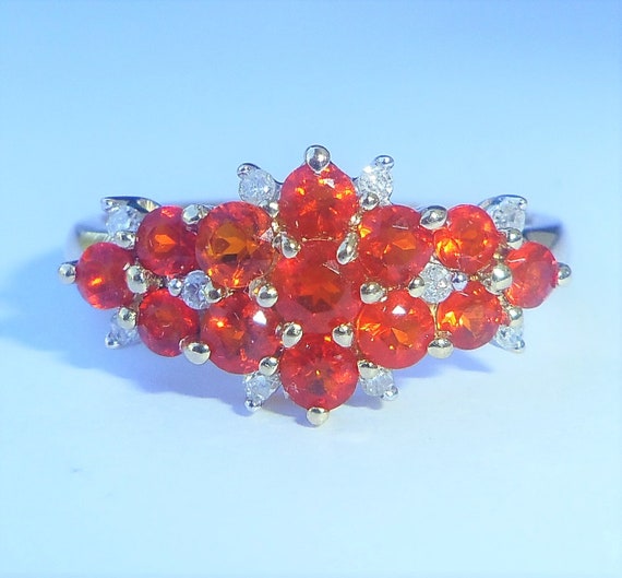 9ct Gold Mexican Fire Opal & Diamond Ring, Size M1