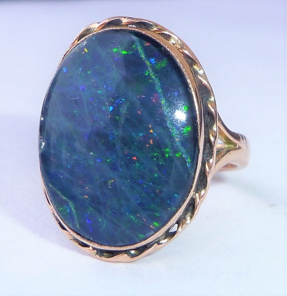 Large Antique Art Deco 9ct Rose Gold Black Opal B… - image 3