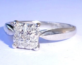 9ct White Gold 0.15ct Diamond Square Cluster Ring, Size J