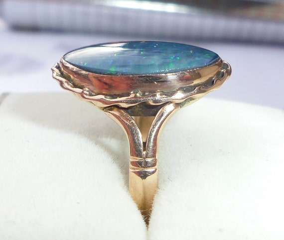 Large Antique Art Deco 9ct Rose Gold Black Opal B… - image 6