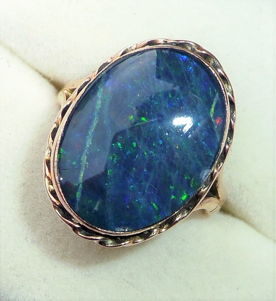 Large Antique Art Deco 9ct Rose Gold Black Opal B… - image 4