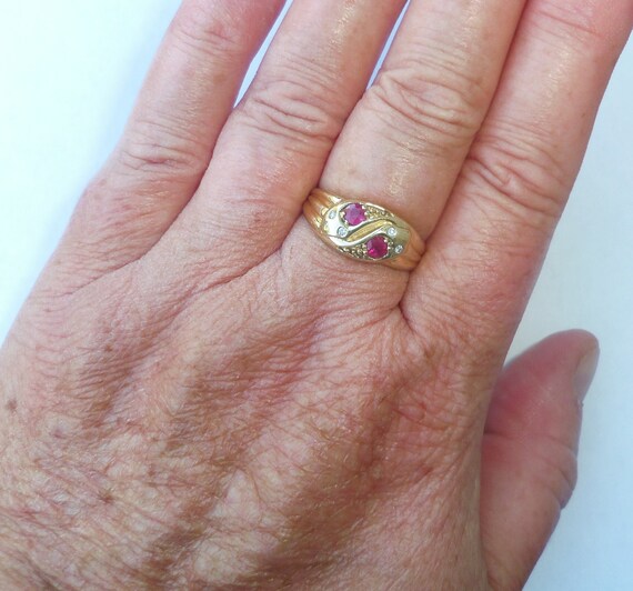 9ct Gold Ruby & Diamond Double Snake Ring, Size S - image 8
