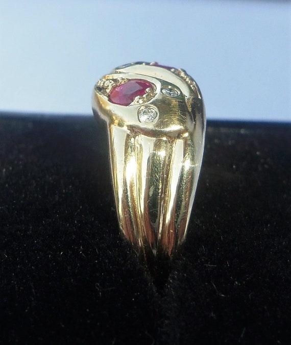 9ct Gold Ruby & Diamond Double Snake Ring, Size S - image 5