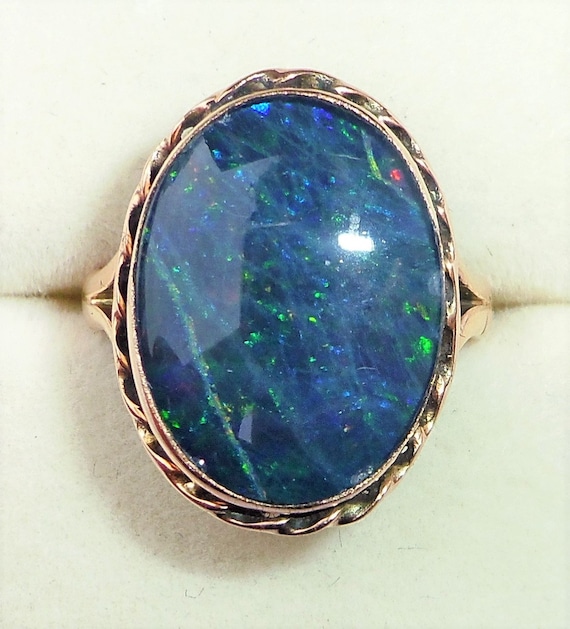 Large Antique Art Deco 9ct Rose Gold Black Opal B… - image 2